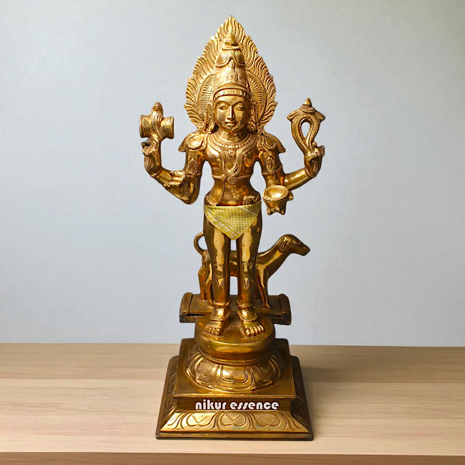 Shiva Kaal Bhairav with Four Armed and dog Panchaloha Idol - 23 inches Nikuressence