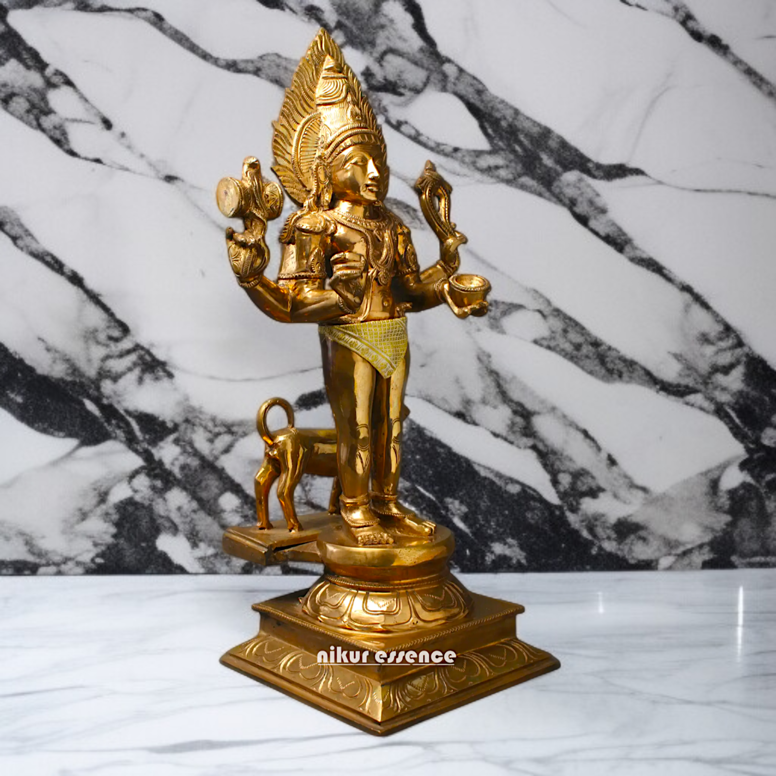 Shiva Kaal Bhairav with Four Armed and dog Panchaloha Idol - 23 inches