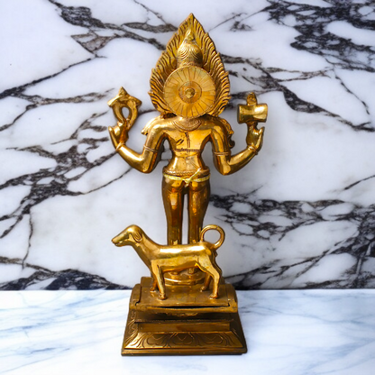 Shiva Kaal Bhairav with Four Armed and dog Panchaloha Idol - 23 inches