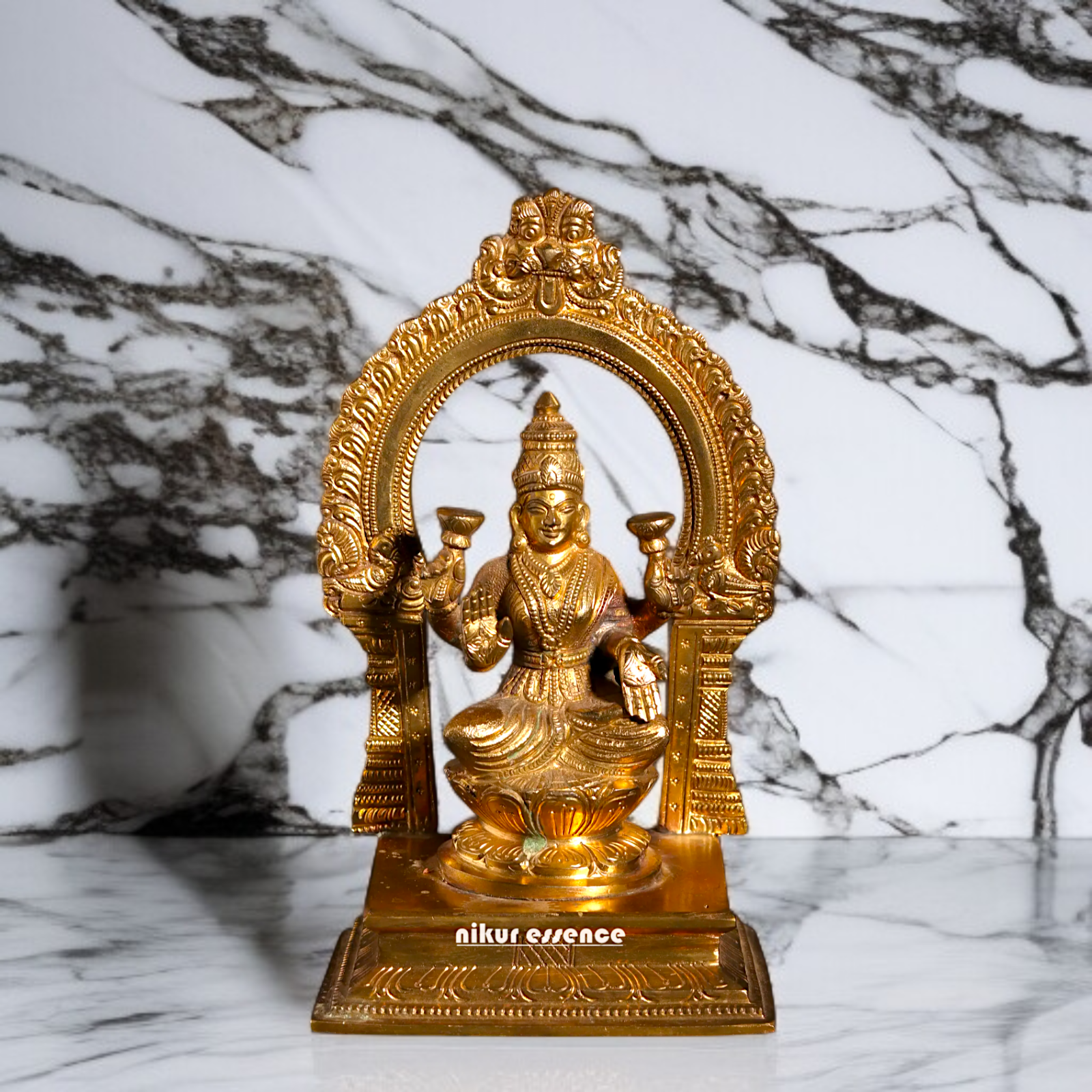 Goddess Lakshmi Mata seated on throne Panchaloha Idol - 7 inches