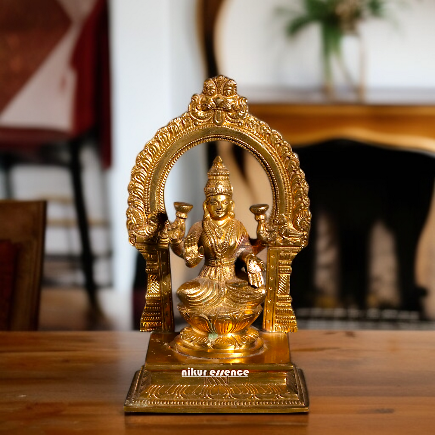 Goddess Lakshmi Mata seated on throne Panchaloha Idol - 7 inches