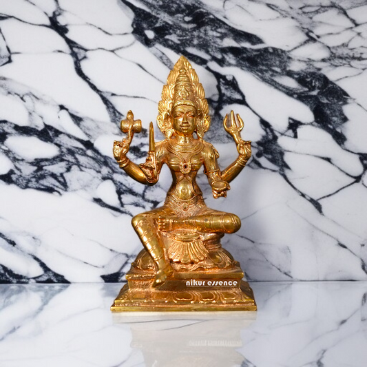 Mariamman Mata seated on throne Panchaloha Idol - 6 inches