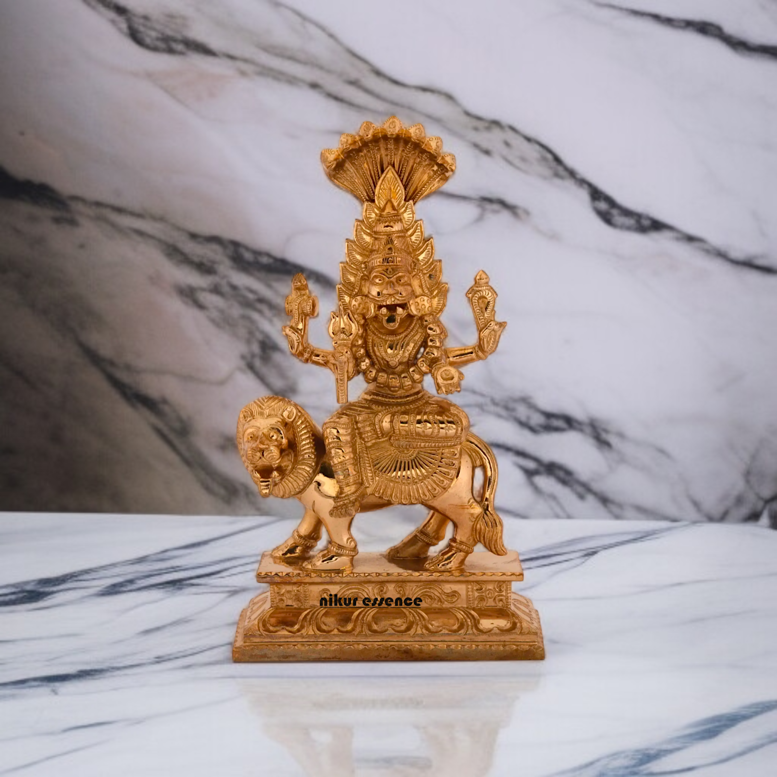 Pratyangira Devi Blessing with Four Armed Sitting on lion Panchaloha Idol - 7 inches