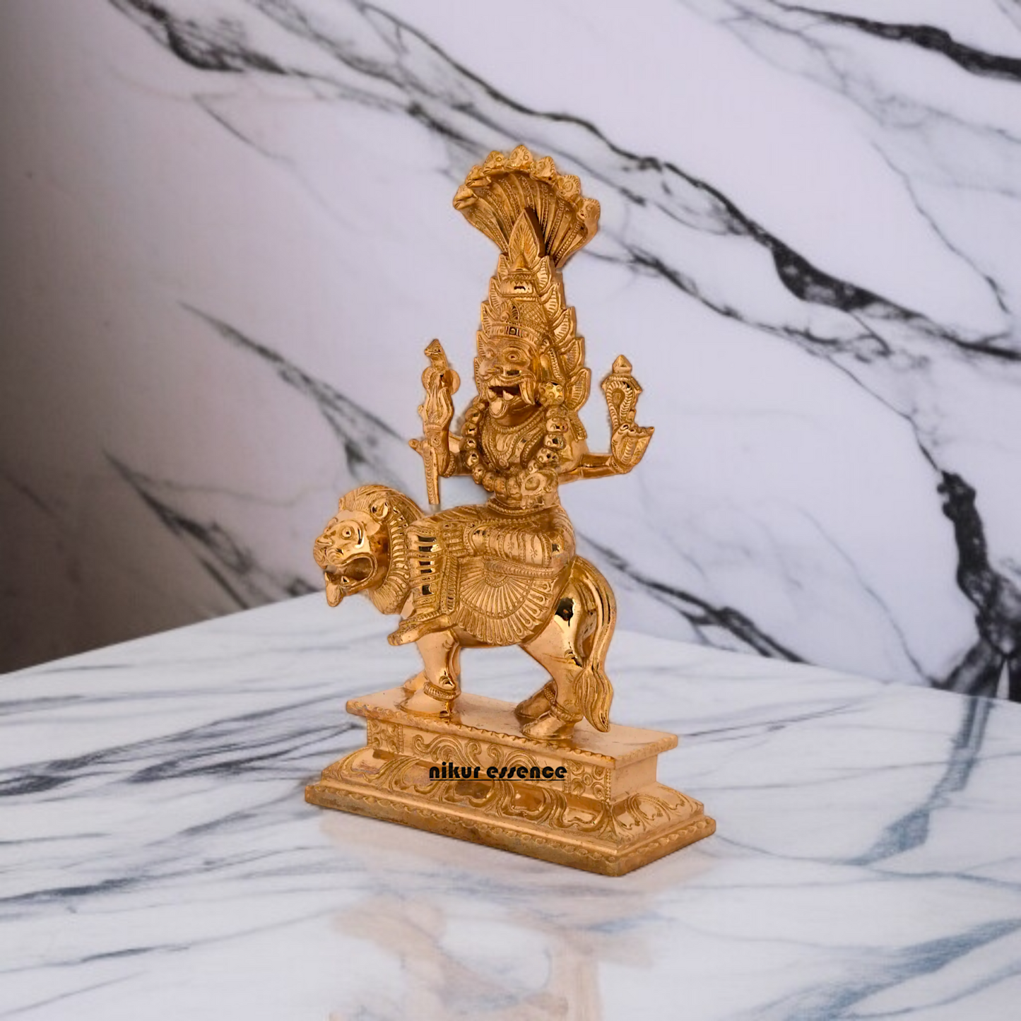 Pratyangira Devi Blessing with Four Armed Sitting on lion Panchaloha Idol - 7 inches