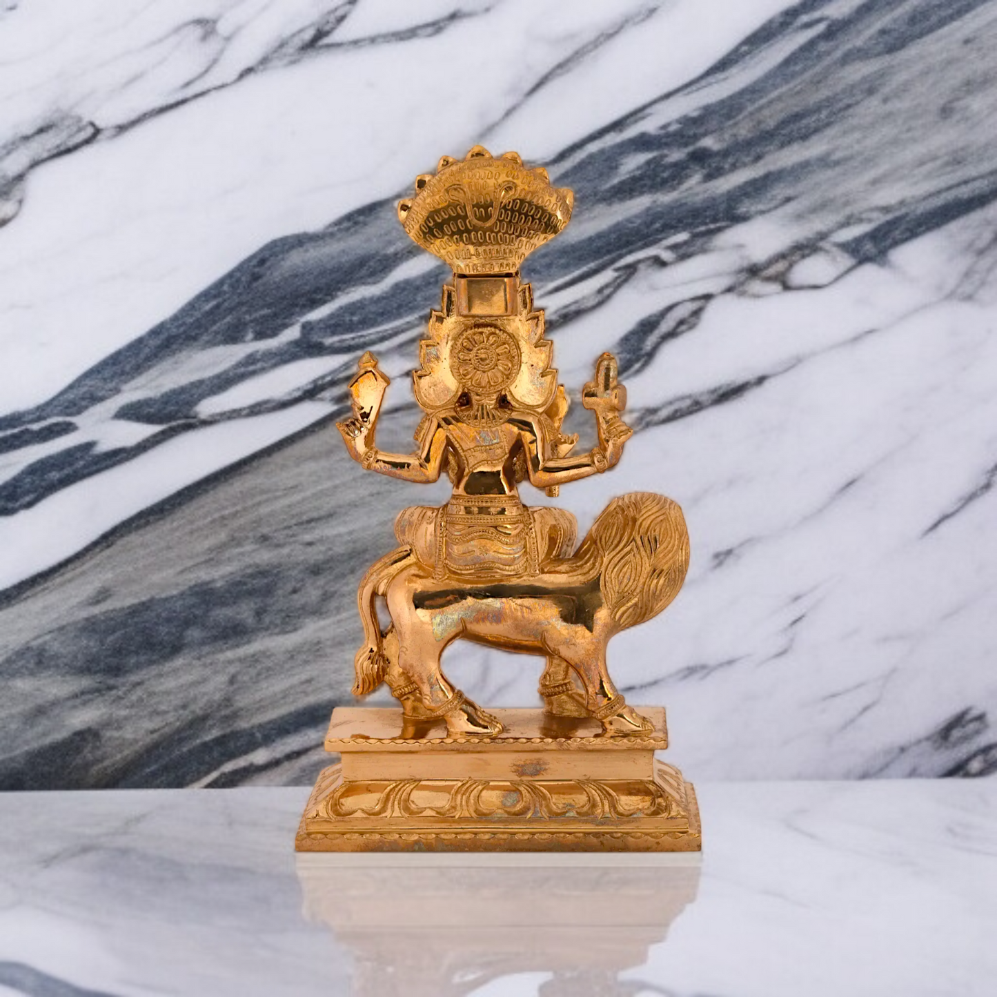 Pratyangira Devi Blessing with Four Armed Sitting on lion Panchaloha Idol - 7 inches