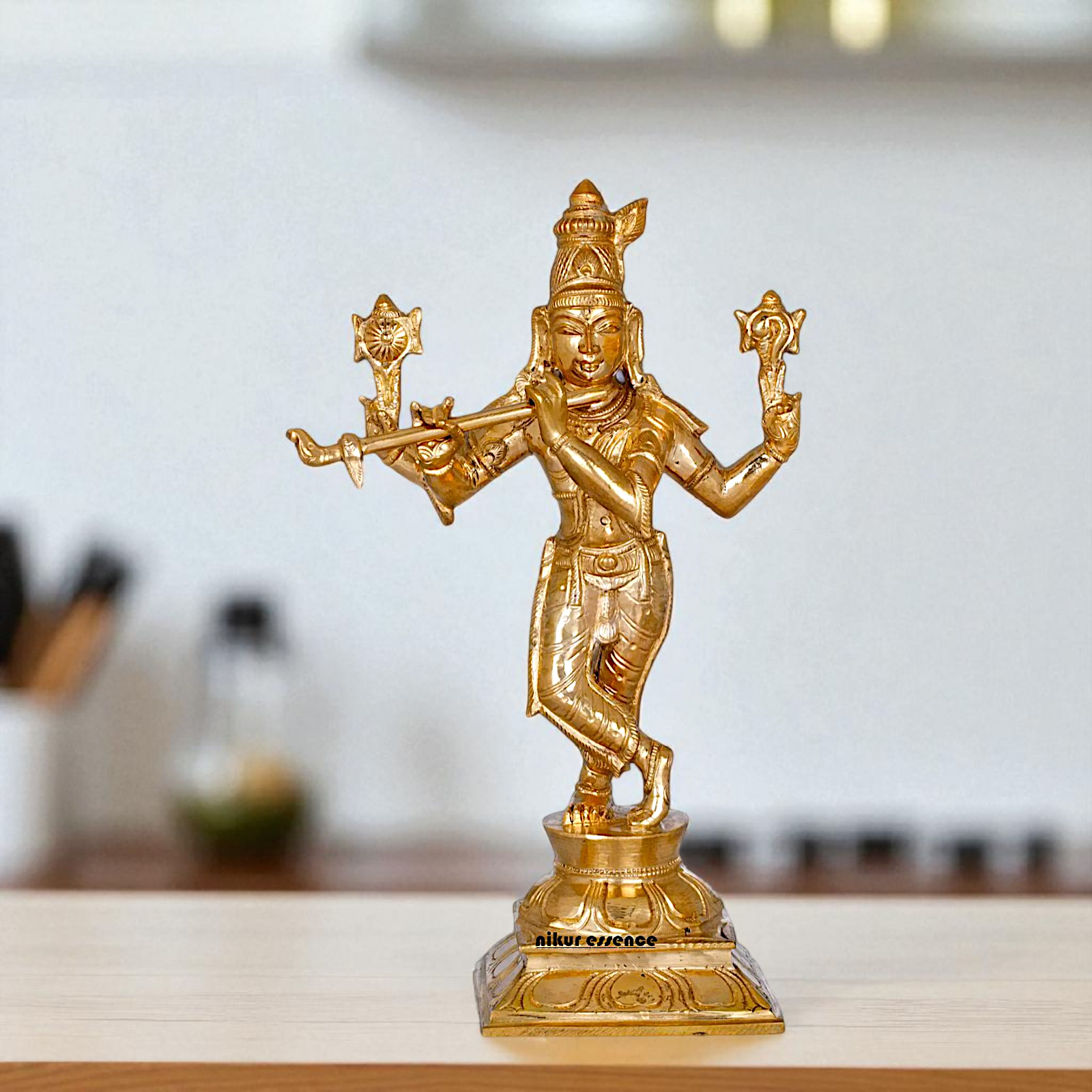 Panchaloha Krishna Bhagwan standing with Playing Flute idol - 10 Inches Nikuressence