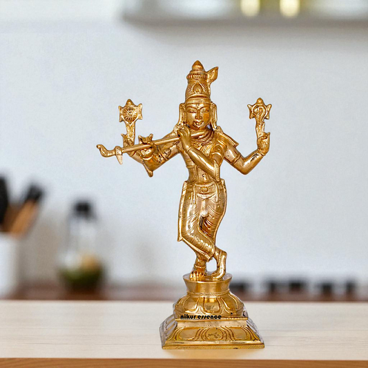 Panchaloha Krishna Bhagwan standing with Playing Flute idol - 10 Inches Nikuressence