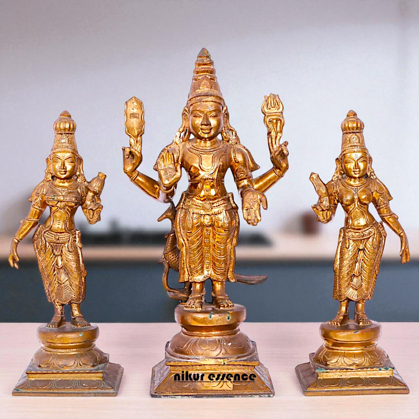 Big Kartikeya with Goddess Devasena and Valli Blessing standing Panchaloha Idol- 20 Inches Nikuressence