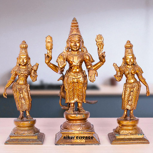 Big Kartikeya with Goddess Devasena and Valli Blessing standing Panchaloha Idol- 20 Inches Nikuressence