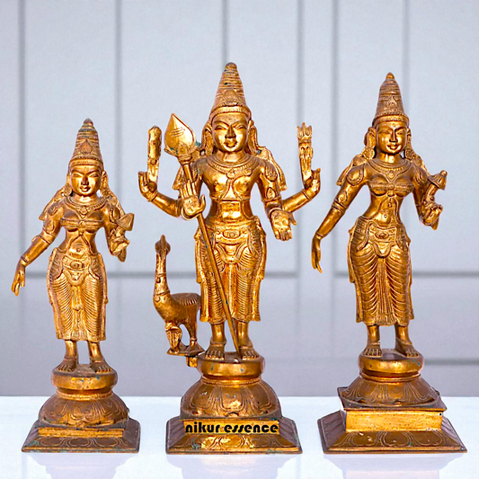Kartikeya Murugan with peacock Devasena and Valli Devi Panchaloha Idol- 19 Inches Nikuressence