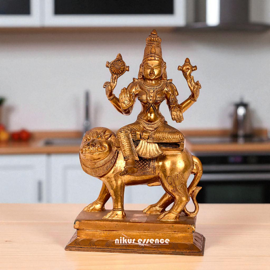 Goddess Devi Durga Maa seated on lion Panchaloha idol - 14 Inches Nikuressence
