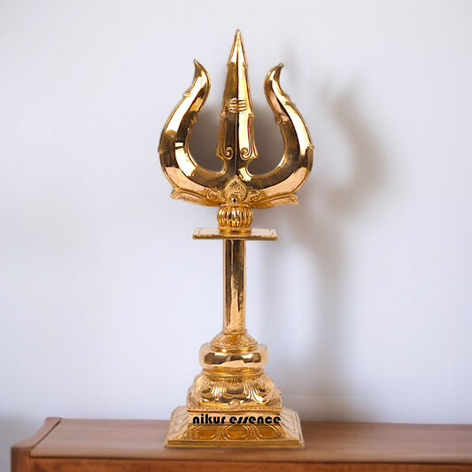Panchaloha Shiva's Trishul trident with stand - 19 Inches Nikuressence
