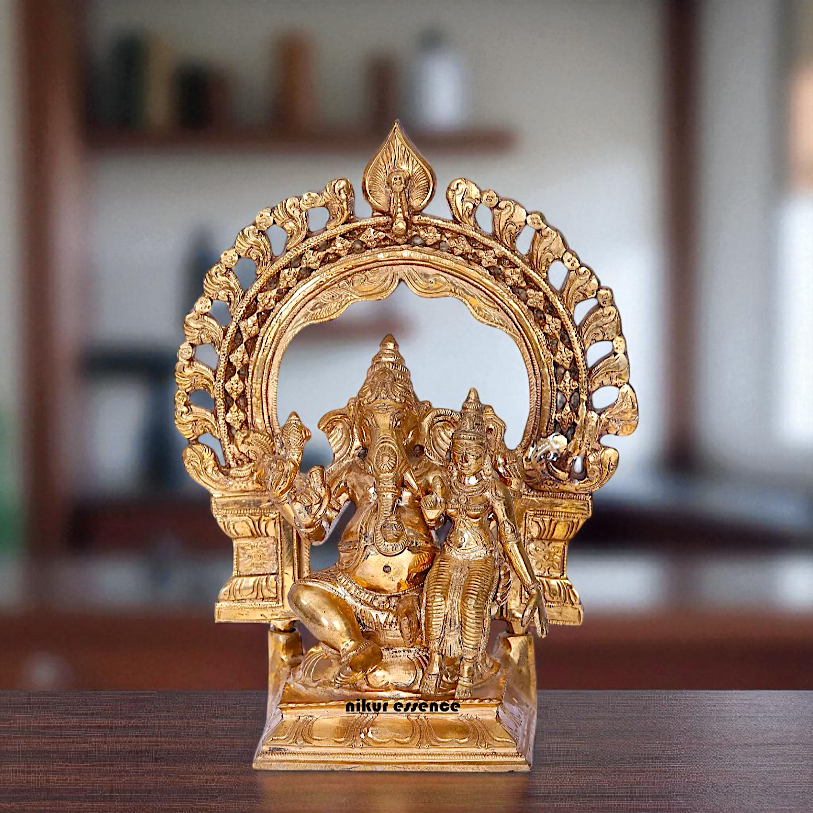 Ganesha and Lakshmi seated Panchaloha idol - 10 Inches Nikuressence