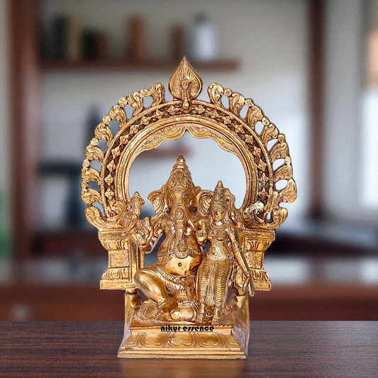 Ganesha and Lakshmi seated Panchaloha idol - 10 Inches Nikuressence