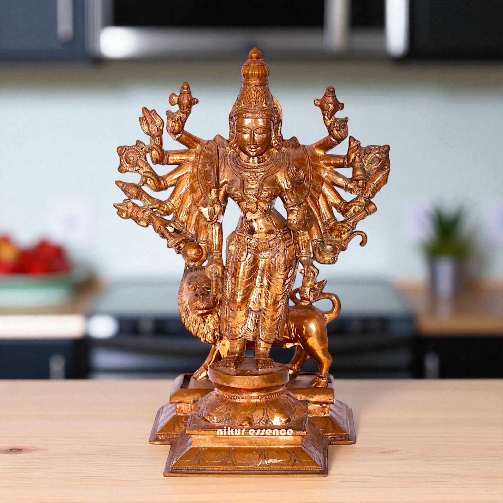 large Durga Devi standing with lion Panchaloha idol - 16 Inches Nikuressence
