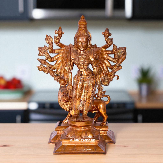 large Durga Devi standing with lion Panchaloha idol - 16 Inches Nikuressence