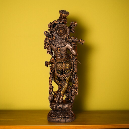 Beautiful Krishna God Playing Flute standing Resin idol - 14 Inches Nikuressence