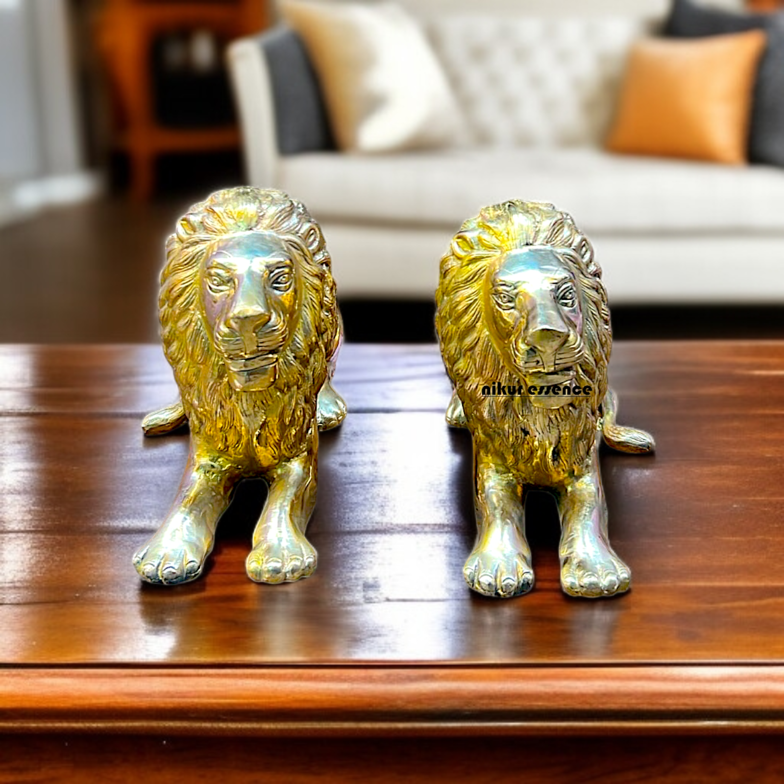 The Lion Pair Decor Room Brass statue - 15 Inches Nikuressence