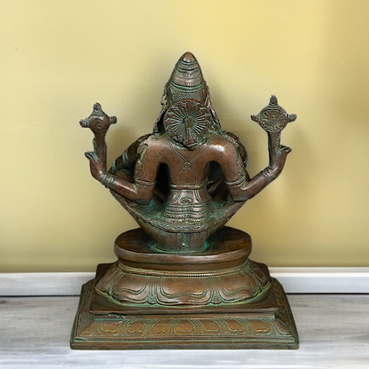 Vishnu Narasimha Seated on throne Brass idol - 10 inches Nikuressence