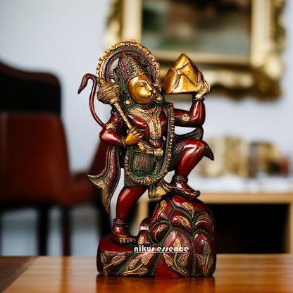 Lord Hanuman ji holding sanjeevni booti mountain brass idol - 16 Inches Nikuressence