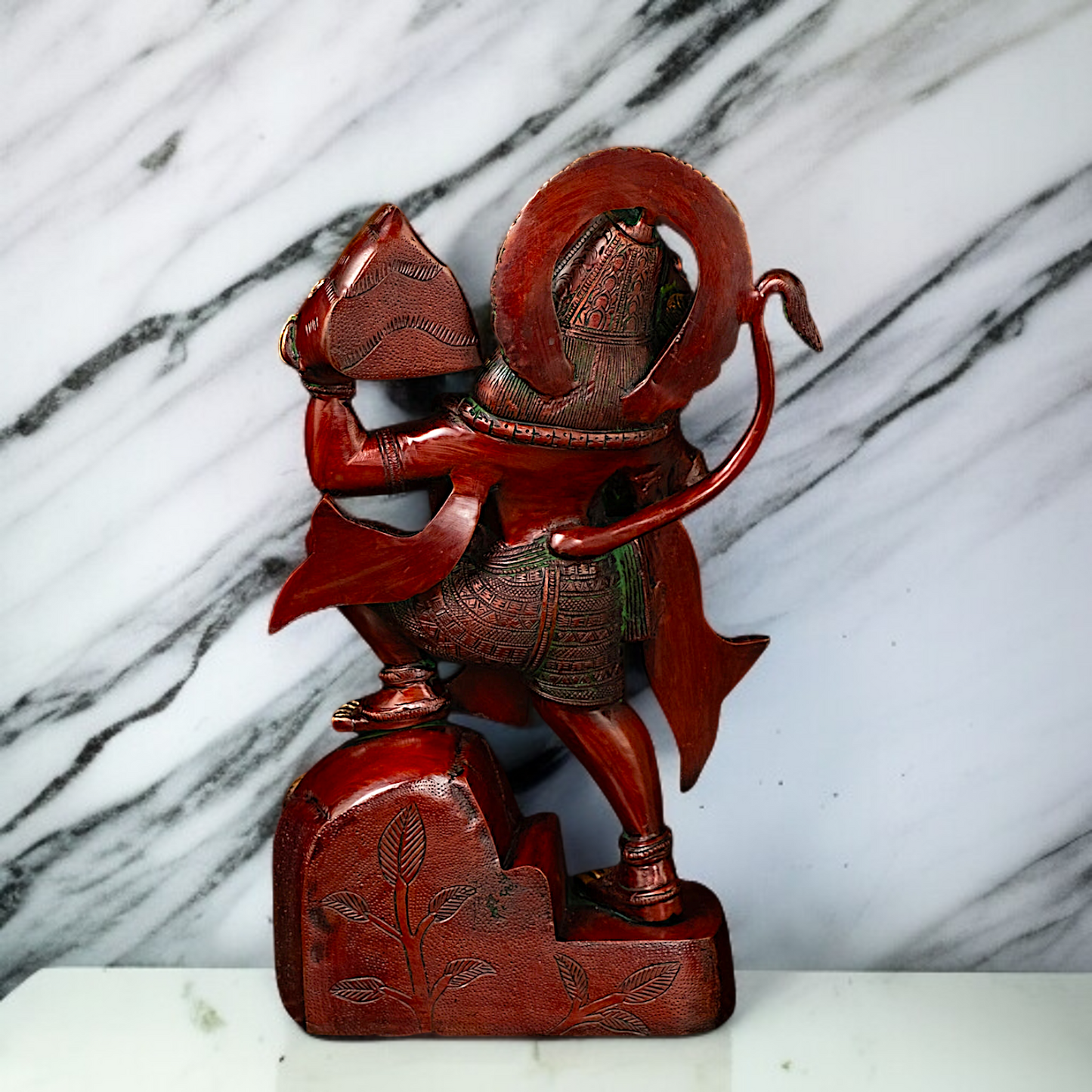 Lord Hanuman ji holding sanjeevni booti mountain brass idol - 16 Inches Nikuressence