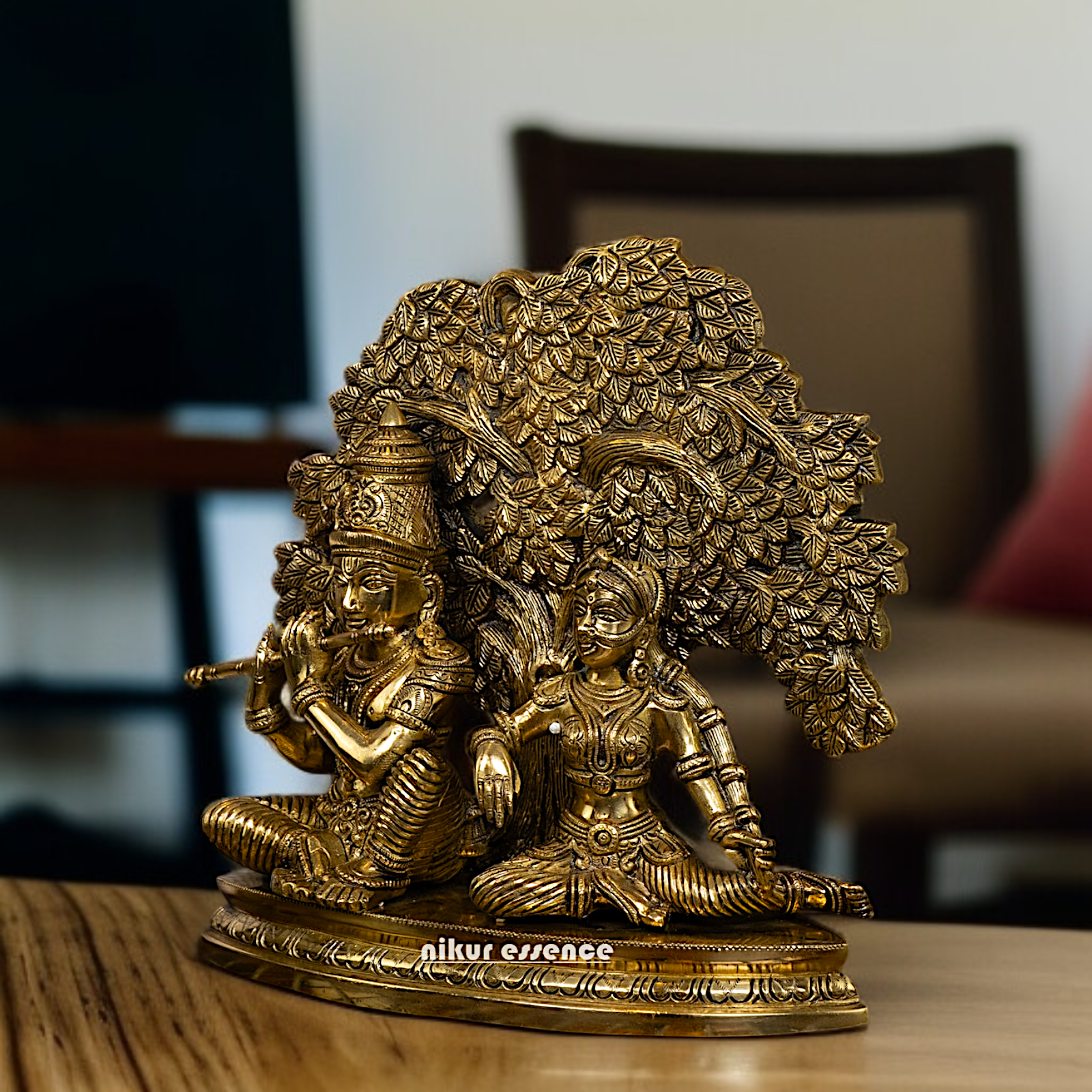 Solid Brass Radha krishna Seated with tree statue - 1 Feet Nikuressence