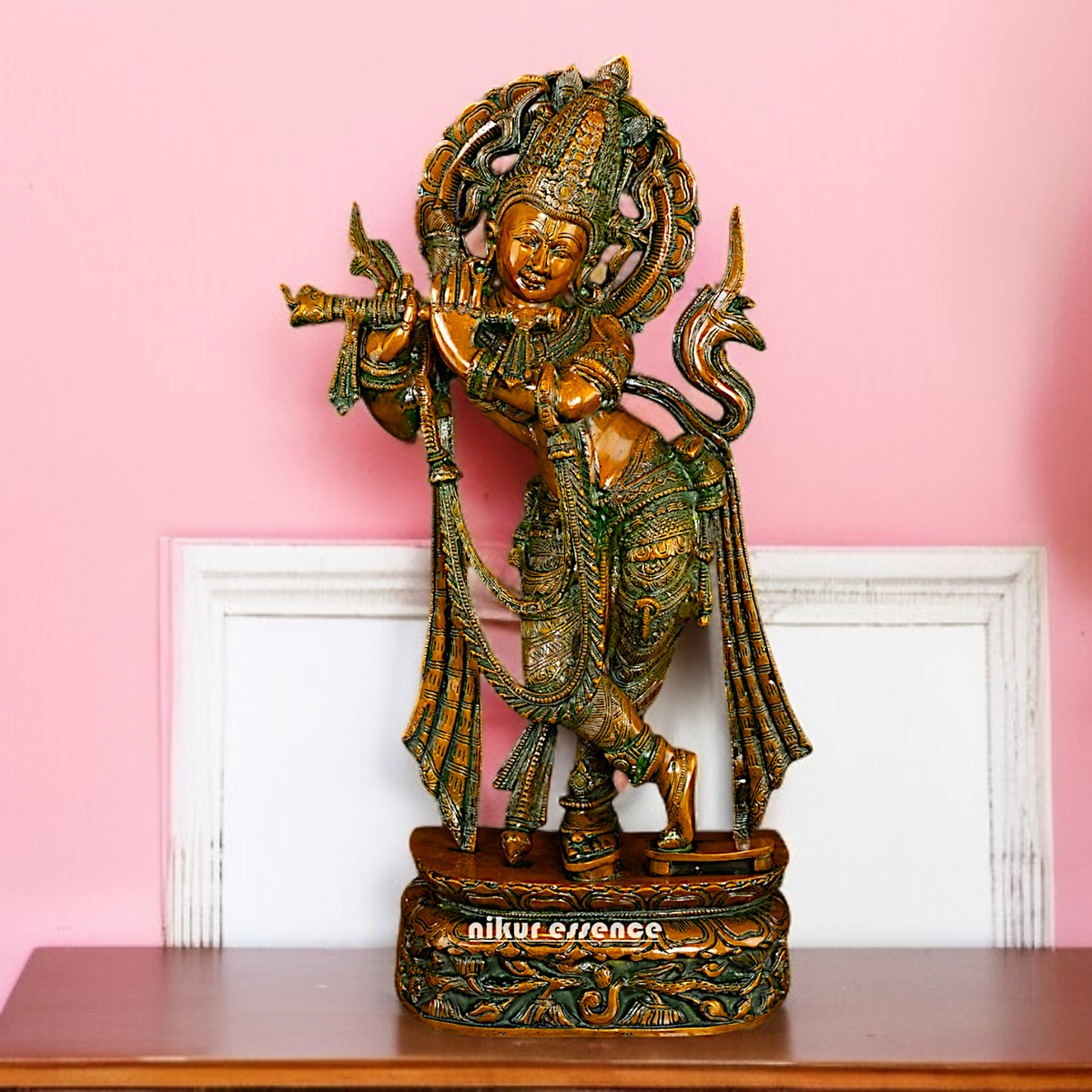 Stylish Krishna standing Playing Flute Brass idol - 22 Inches Nikuressence