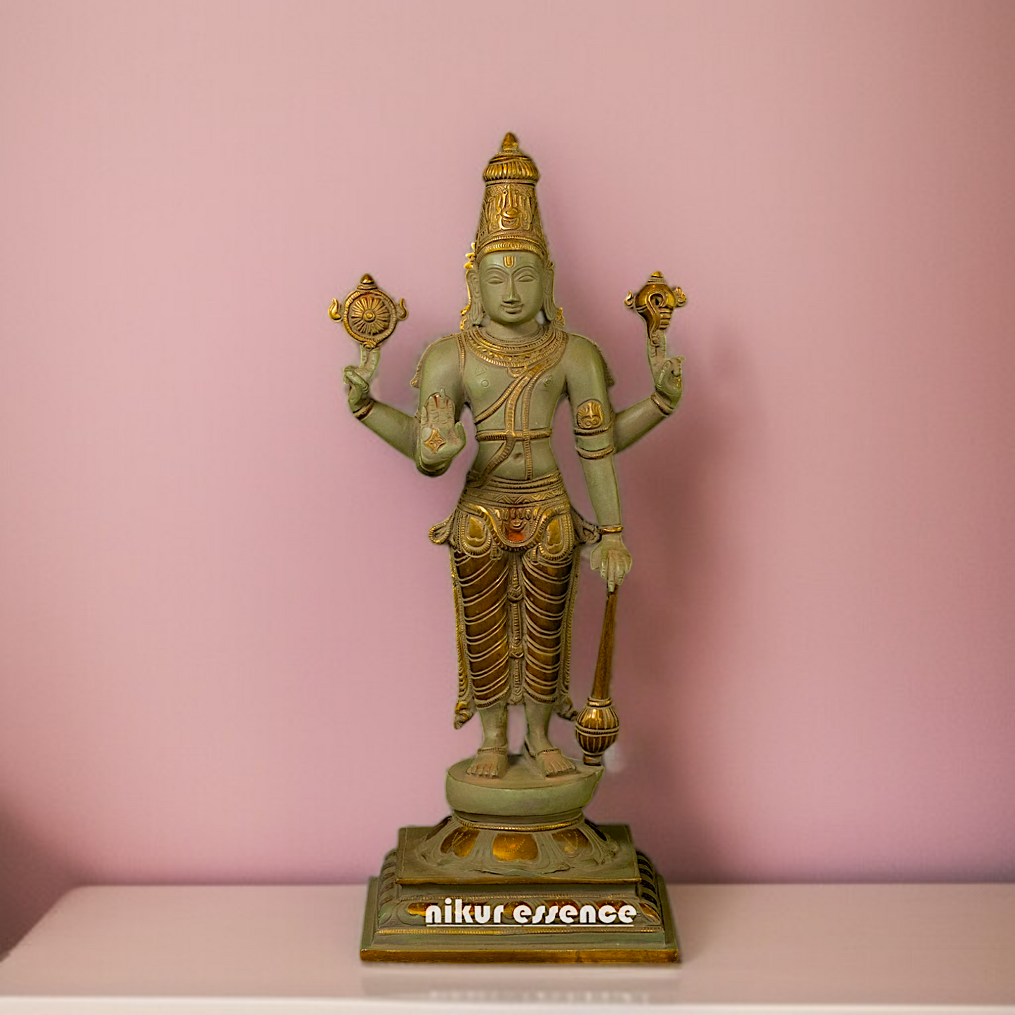 Brass Vishnu Standing holding Gada statue - 18 Inches Nikuressence