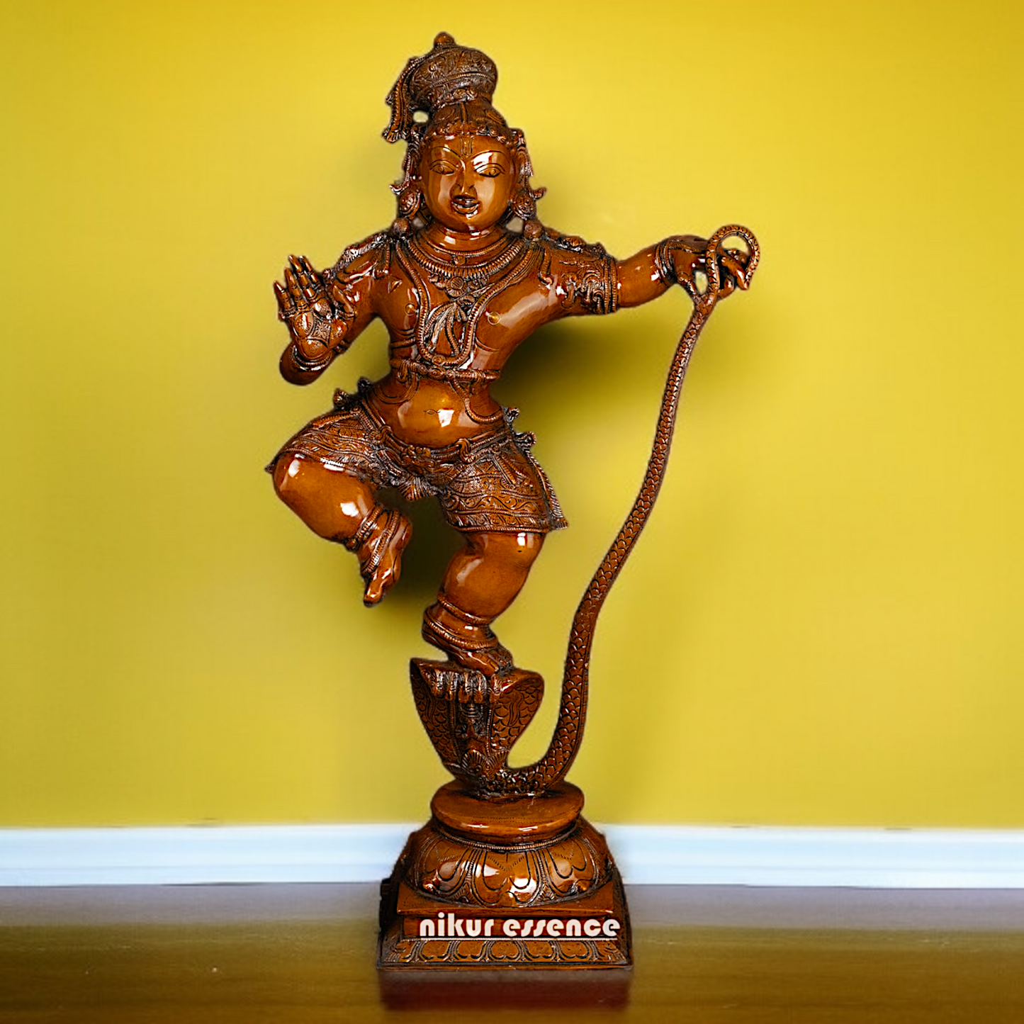 Large Brass Krishna Dancing on Kaliya statue - 35 Inches Nikuressence