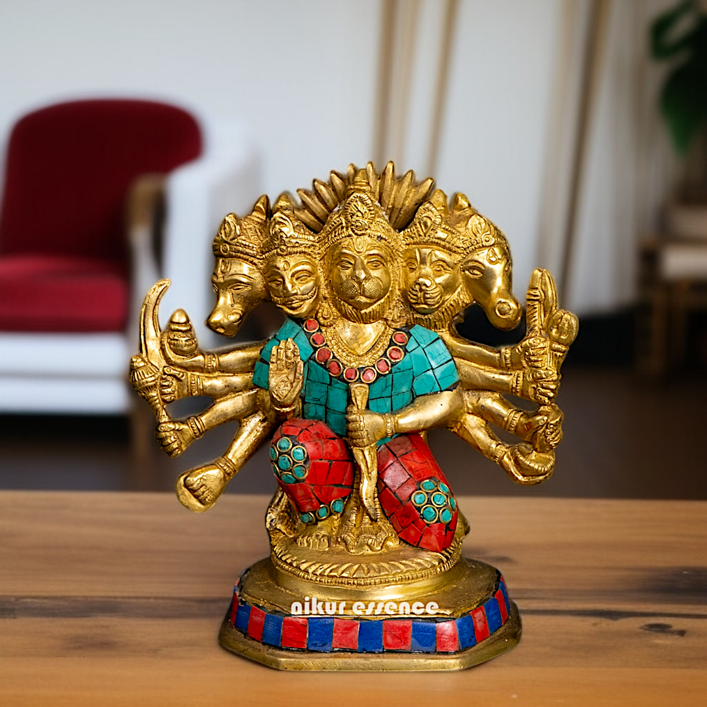 Buy Panchmukhi Hanuman ji with Blessing Brass stone work idol - 6 Inches Nikuressence