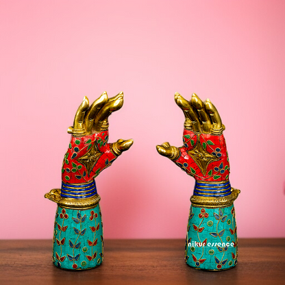 Brass Pair Blessing with stone work room decor with stone work idol - 1 Feet Nikuressence