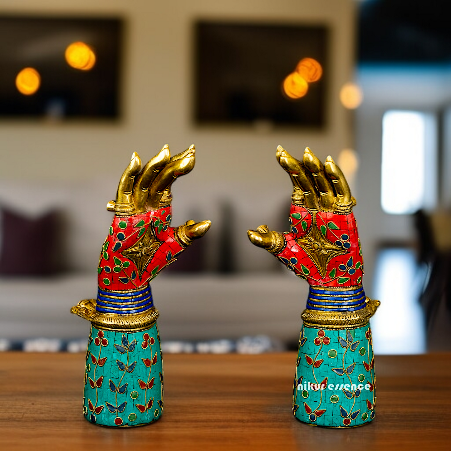 Brass Pair Blessing with stone work room decor with stone work idol - 1 Feet Nikuressence