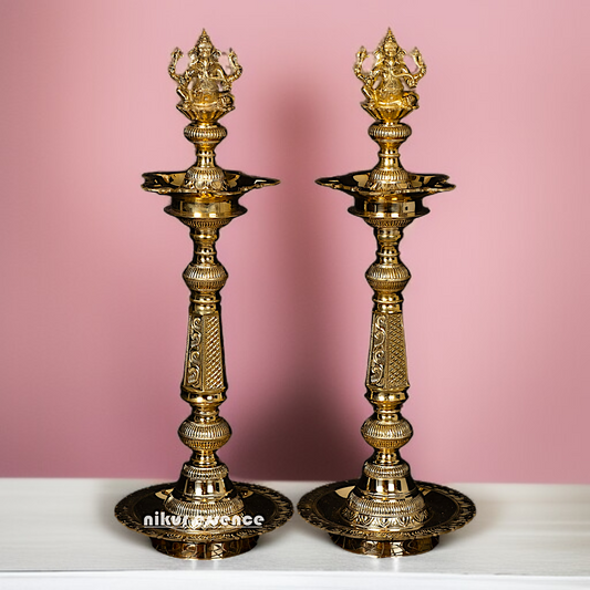 Pair Ganesha Diya lamps Brass large - 2 Feet Nikuressence