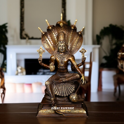 Vishnu Bhagwan Blessing seated on singhasan Brass idol - 16 Inches Nikuressence