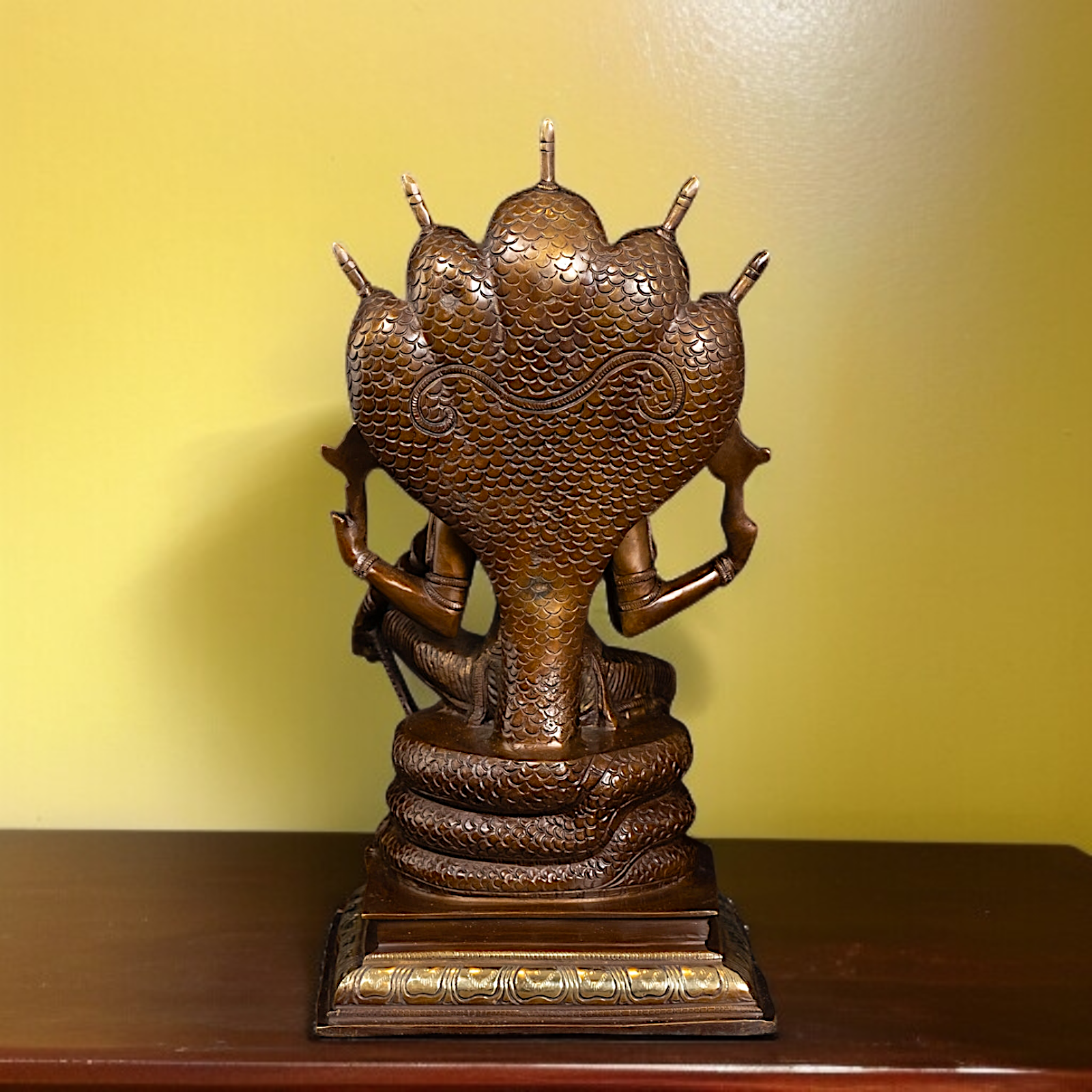 Vishnu Bhagwan Blessing seated on singhasan Brass idol - 16 Inches Nikuressence