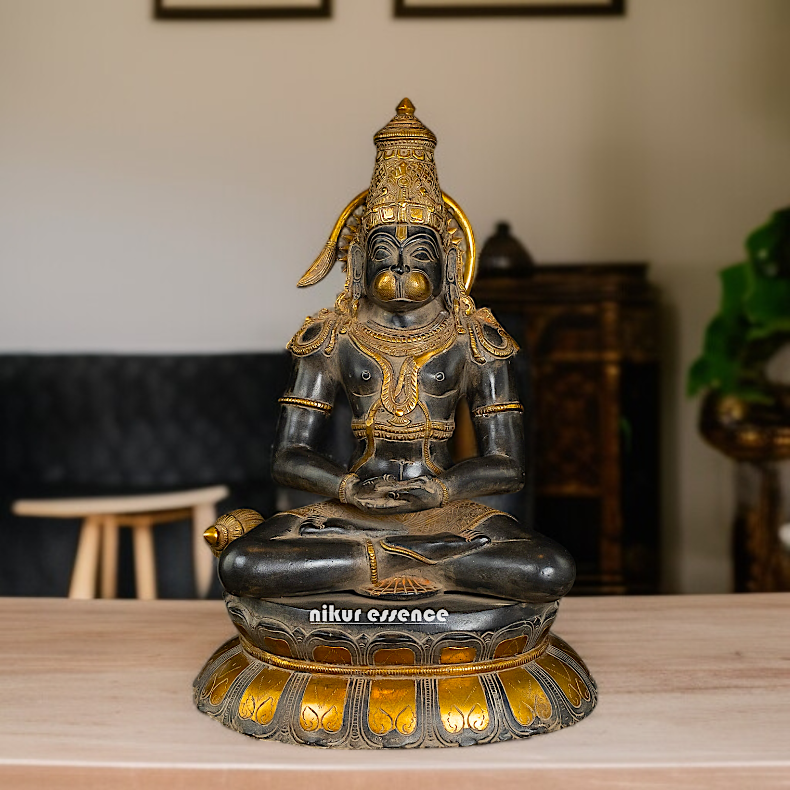 Hanuman ji Seated with meditation brass statue - 16 Inches Nikuressence