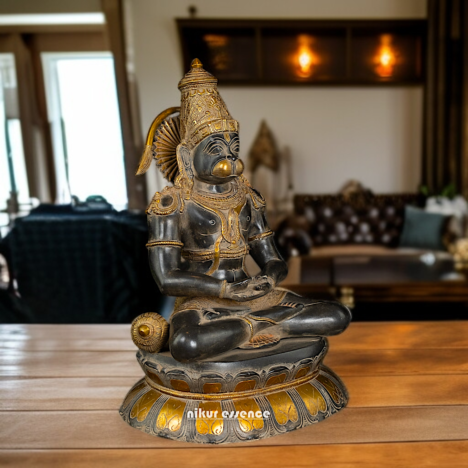 Hanuman ji Seated with meditation brass statue - 16 Inches Nikuressence