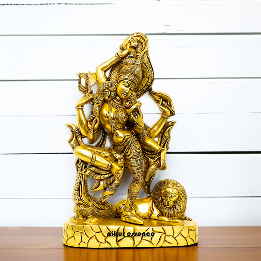 Ardhanarishvara Shiva with Parvati dancing and Lion Brass idol - 16.5 Inches Nikuressence