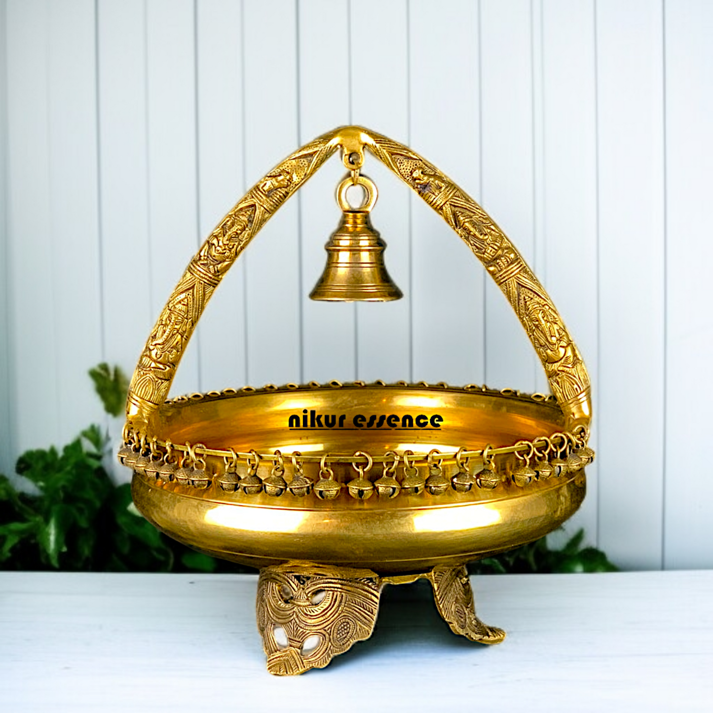 Pure Brass Urli stand with ghunghroo Bell Home decor - 15 Inches Nikuressence