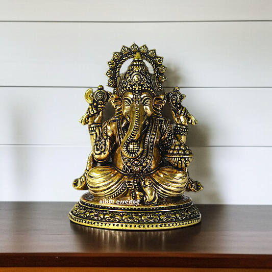 Antique Brass Ganesha Elephant god seated idol - 3 Inches Nikuressence