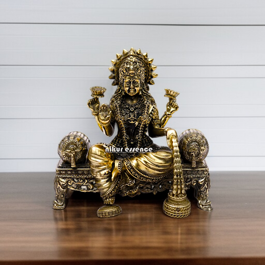 Goddess Dhan Lakshmi Seated on singhasan Brass idol - 4 Inches Nikuressence