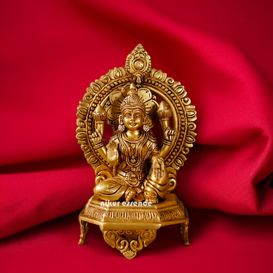 Lakshmi Maa Sitting with Blessing Brass idol - 10.5 Inches Nikuressence