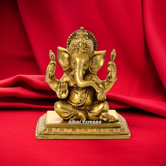 Pure Brass Ganpati Vinayaka seated with Blessing statue - 6.299 inches Nikuressence