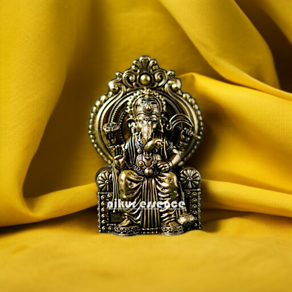 Ganpati blessing with seated on singhasan Brass idol - 4 Inches Nikuressence