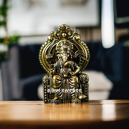 Ganpati blessing with seated on singhasan Brass idol - 4 Inches Nikuressence