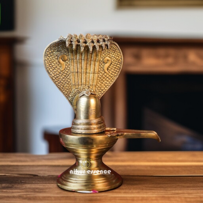 Shivling with sheshnag Solid Brass idol - 13 Inches Nikuressence