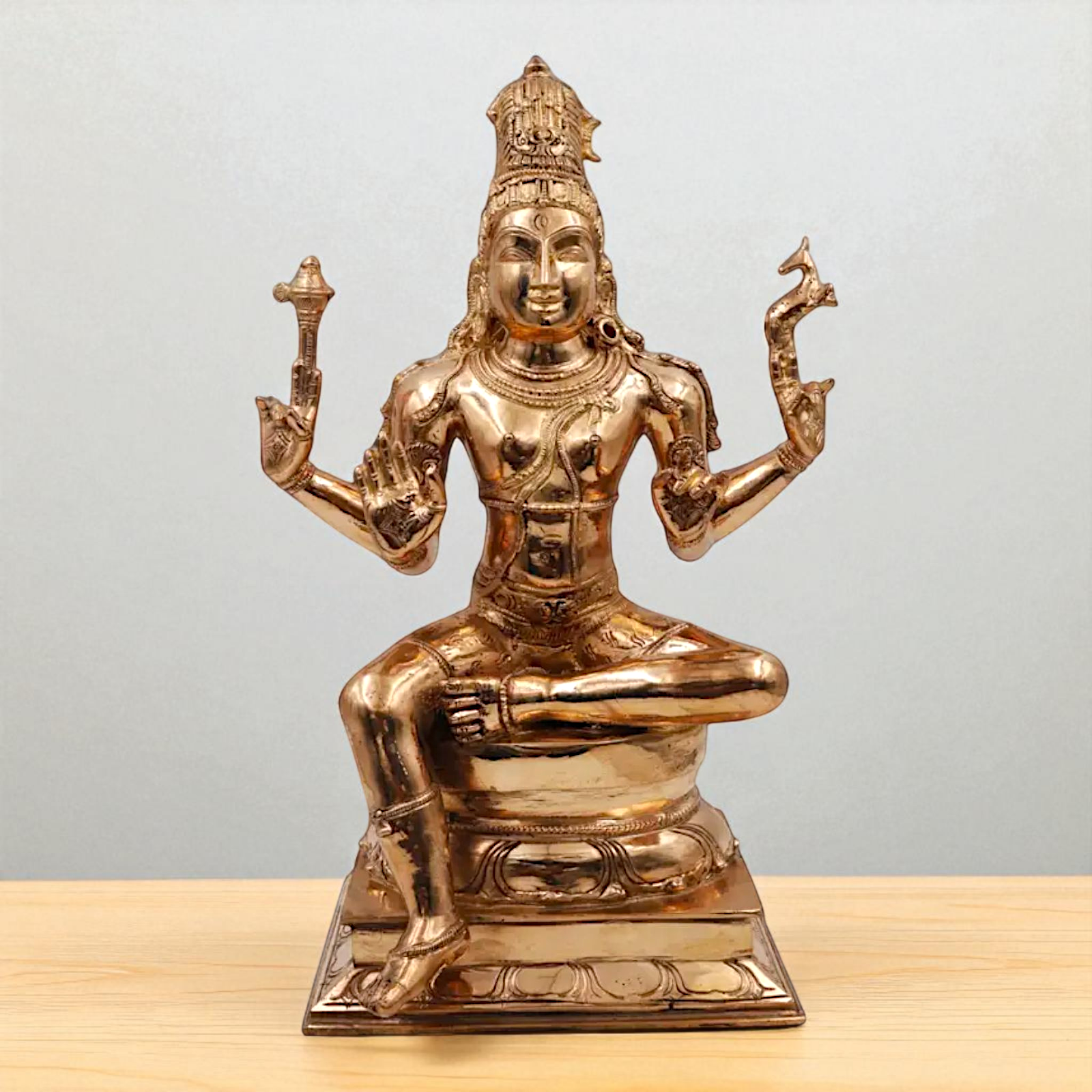 Lord Shiva Mahadev blessing seated Panchaloha idol - 16 Inches Nikuressence