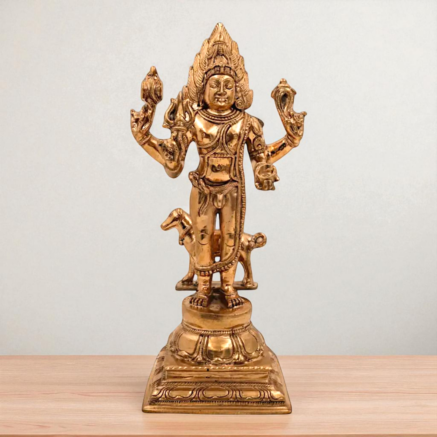 Lord kal Bhairav Shiva standing with dog Blessing Panchaloha idol - 13 Inches Nikuressence