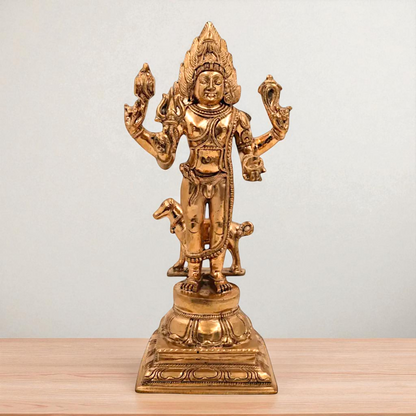 Lord kal Bhairav Shiva standing with dog Blessing Panchaloha idol - 13 Inches Nikuressence