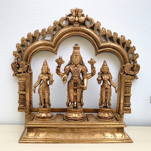 Lord Vishnu Bhagwan with Sridevi bhudevi standing with Blessing Panchaloha idol - 14 Inches Nikuressence